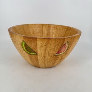 Clay Art Hand Painted Wooden Bowl Watermelon Motif 6” Tall 12” Dia Thailand